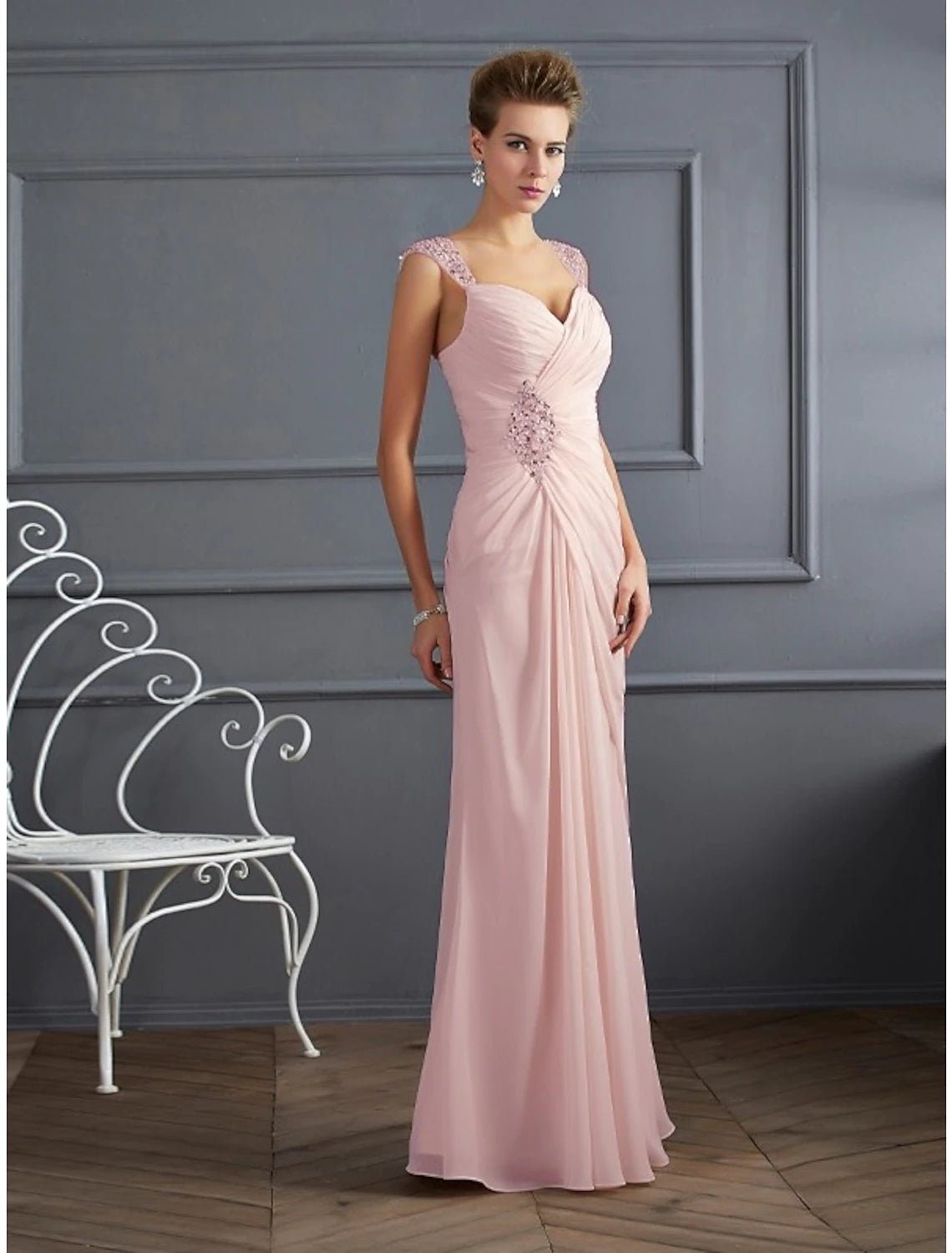 Meerjungfrau/Trompete Abendkleid Sparkle & Shine Kleid Formeller Abschlussball Bodenlang Ärmellos Spaghettiträger Chiffon mit Strass Rüschen